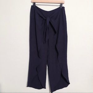 Zara Navy Front Tie Ruffle Trousers